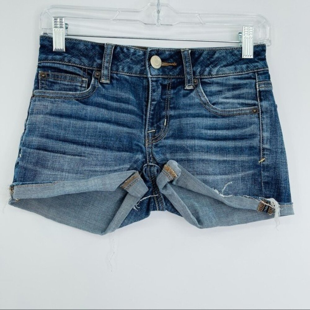 American Eagle Shortie‎ Shorts Super Stretch Womens 00 Blue Summer Boho Denim